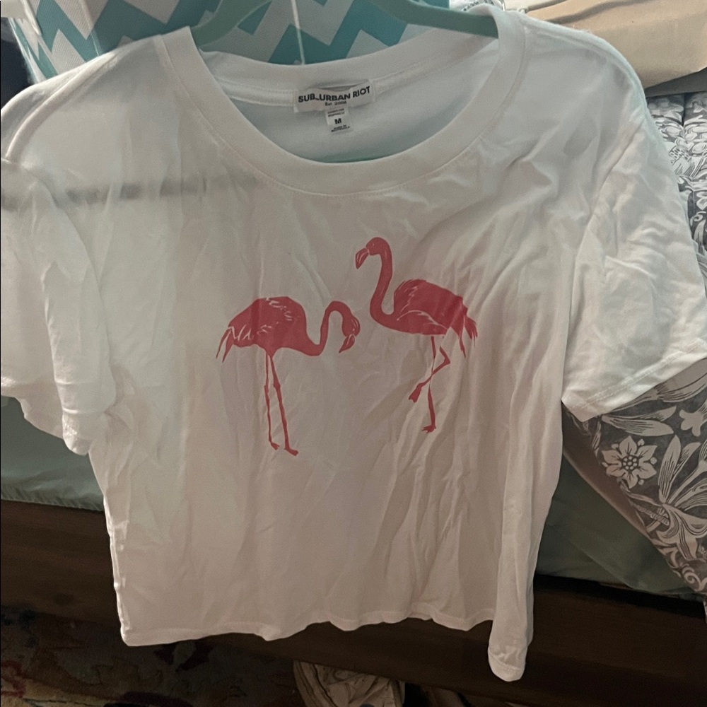 Sub_Urban Riot White Tee with Pink Flamingos